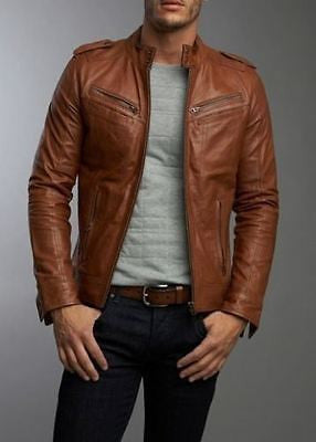 Slim fit leather on sale biker jacket mens