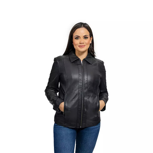 Women’s Whet Blu Patricia Leather Jacket – Majestic Elegance in Genuine Leather