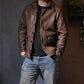 Mens Vintage Waxed Brown Motorcycle Jacket Casual Biker Leather Jacket