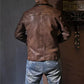 Mens Vintage Waxed Brown Motorcycle Jacket Casual Biker Leather Jacket