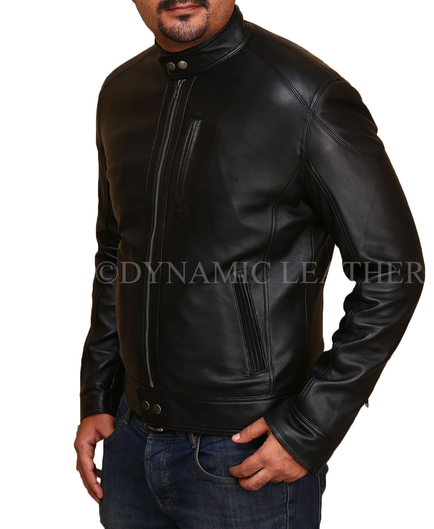 Men's Biker Hunt Black Sheepskin Leather Jacket