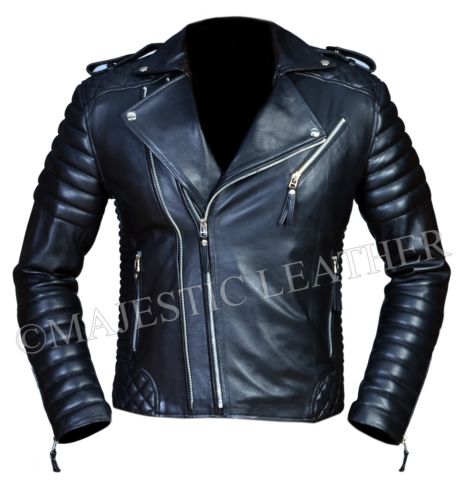 Uomo Imbottitura a Rombo Kay Michael pelle Morbida Nero Slim Biker Giacca-