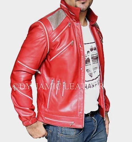 Michael Jackson Beat It rote " MJ " Echtleder Jacke mit ECHT METALL NETZ