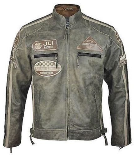 Hombre Vintage Desierto Chaqueta biker de piel