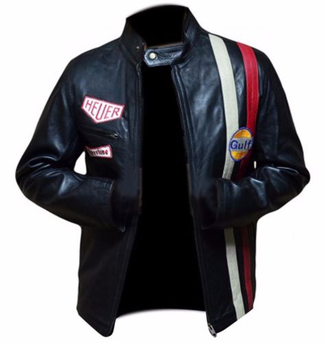 Steve McQueen Le Mans Conducción GRANDPRIX GOLFO Negro Chaqueta de cuero