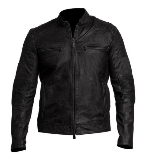 Hommes Motard Vintage Antique Noir Café Racer Moto Authentique Agneau Veste Cuir