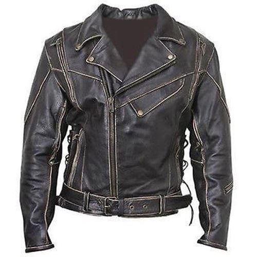 Hombre Terminator Arnold BRANDO Negro Envejecido Elegante Chaqueta de piel Vaca