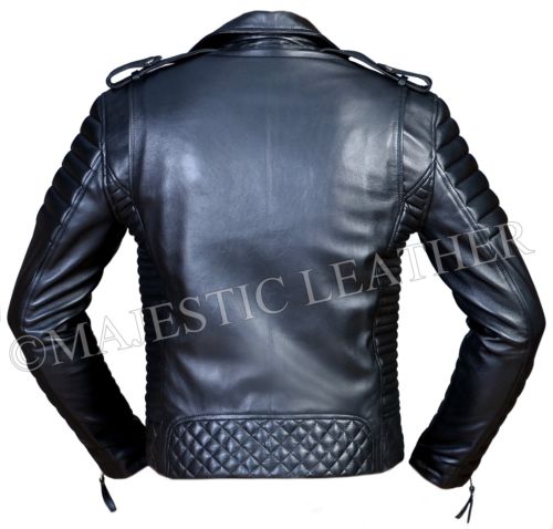 Uomo Imbottitura a Rombo Kay Michael pelle Morbida Nero Slim Biker Giacca-