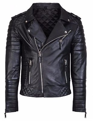 Men's Diamond Quilted Kay Michael Soft Leather Black Slim Fit Biker Jacket- BNWT