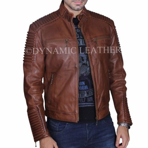 Braune Vintage-Antik-Cafe-Racer-MC-Motorrad-Lederjacke für Herren 