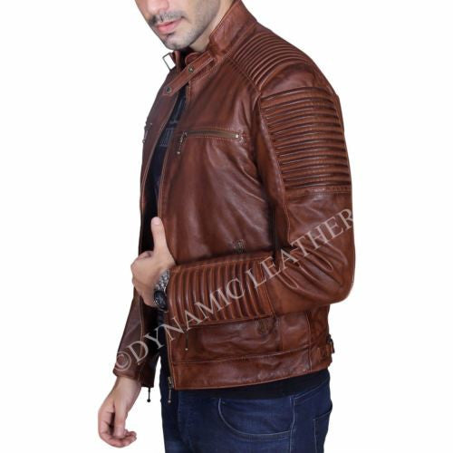 Mens Brown Vintage Antique Cafe Racer MC motorbike Leather jacket